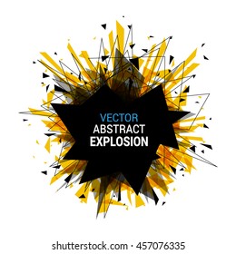 Abstract explosion banner isolated on white background. Burst particles. Empty space for text. Vector illustration. 