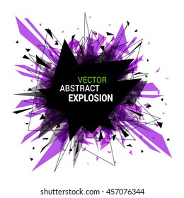 Abstract explosion banner isolated on white background. Burst particles. Empty space for text. Vector illustration. 