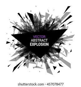 Abstract explosion banner. Isolated on white background. Burst particles. Empty space for text. Vector illustration. 