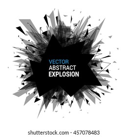 Abstract explosion banner. Isolated on white background. Burst particles. Empty space for text. Vector illustration. 