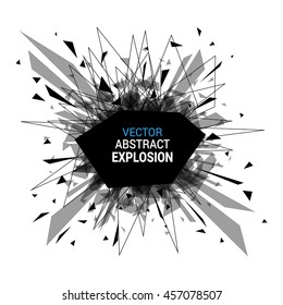 Abstract explosion banner. Isolated on white background. Burst particles. Empty space for text. Vector illustration. 
