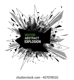 Abstract explosion banner. Isolated on white background. Burst particles. Empty space for text. Vector illustration. 