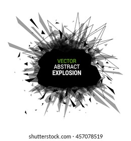 Abstract explosion banner. Isolated on white background. Burst particles. Empty space for text. Vector illustration. 