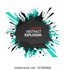 Pancarta de la explosión abstracta. Aislado sobre fondo blanco. Partículas de ráfaga. Espacio vacío para texto. Ilustración vectorial. 