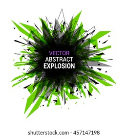 Abstract explosion banner. Isolated on white background. Burst particles. Empty space for text. Vector illustration. 