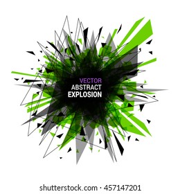 Abstract explosion banner. Isolated on white background. Burst particles. Empty space for text. Vector illustration. 