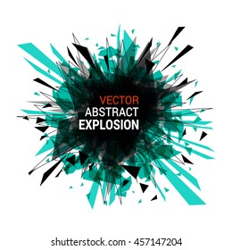 Abstract explosion banner. Isolated on white background. Burst particles. Empty space for text. Vector illustration. 