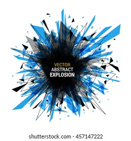 Abstract explosion banner. Isolated on white background. Burst particles. Empty space for text. Vector illustration. 