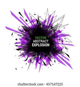 Abstract explosion banner. Isolated on white background. Burst particles. Empty space for text. Vector illustration. 