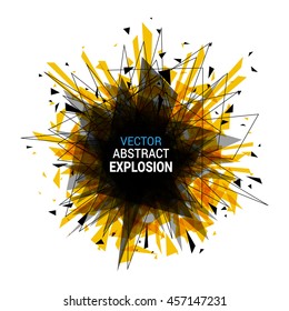 Abstract explosion banner. Isolated on white background. Burst particles. Empty space for text. Vector illustration. 