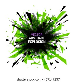 Abstract explosion banner. Isolated on white background. Burst particles. Empty space for text. Vector illustration. 