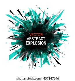 Abstract explosion banner. Isolated on white background. Burst particles. Empty space for text. Vector illustration. 