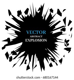 Abstract explosion banner. Isolated on white background. Burst broken glass particles. Empty space for text. Vector illustration.