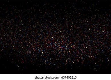 Abstract explosion of confetti. Colored stains and blots. Colorful grainy texture isolated on black background.  Vector illustration,eps 10.