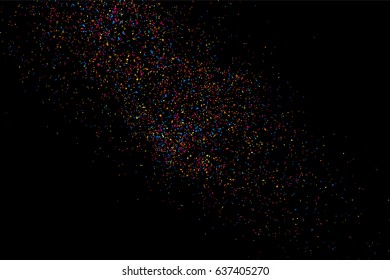Abstract explosion of confetti. Colored stains and blots. Colorful grainy texture isolated on black background.  Vector illustration,eps 10.