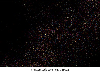 Abstract explosion of confetti. Colored stains and blots. Colorful grainy texture isolated on black background.  Vector illustration,eps 10.