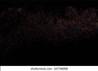 Abstract explosion of confetti. Colored stains and blots. Colorful grainy texture isolated on black background.  Vector illustration,eps 10.