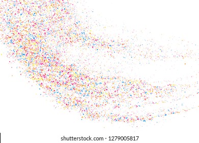 Abstract Explosion Of Confetti. Colorful Grainy Texture Isolated On White Background. Colored Stains And Blots. Vector Overlay Elements. Digitally Generated Image. Illustration, Eps 10.