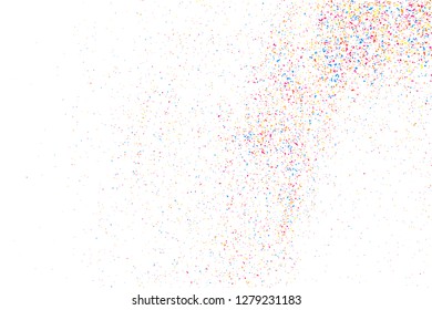 Abstract Explosion Of Confetti. Colorful Grainy Texture Isolated On White Background. Colored Stains And Blots. Vector Overlay Elements. Digitally Generated Image. Illustration, Eps 10.