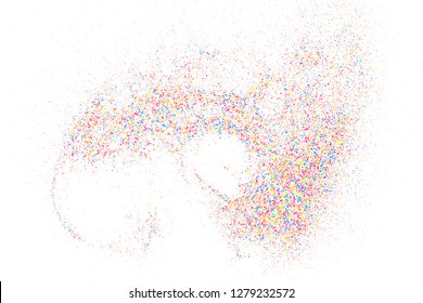 Abstract Explosion Of Confetti. Colorful Grainy Texture Isolated On White Background. Colored Stains And Blots. Vector Overlay Elements. Digitally Generated Image. Illustration, Eps 10.