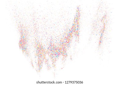 Abstract Explosion Of Confetti. Colorful Grainy Texture Isolated On White Background. Colored Stains And Blots. Vector Overlay Elements. Digitally Generated Image. Illustration, Eps 10.