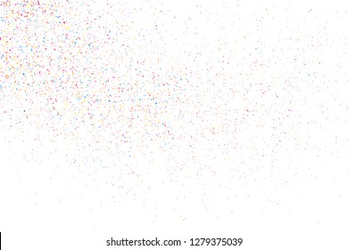 Abstract Explosion Of Confetti. Colorful Grainy Texture Isolated On White Background. Colored Stains And Blots. Vector Overlay Elements. Digitally Generated Image. Illustration, Eps 10.