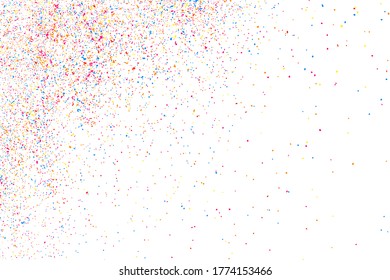 Abstract explosion of confetti. Colorful grainy texture isolated on white background. Colored stains and blots. Vector overlay elements. Digitally Generated Image. Illustration, Eps 10.