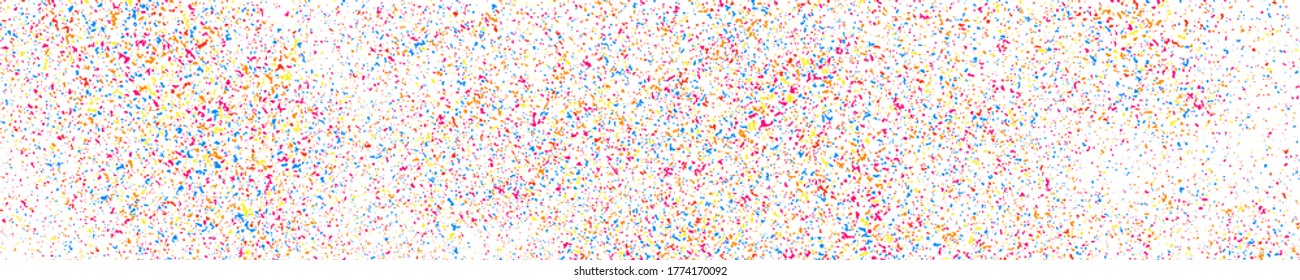 Abstract Explosion of Confetti. Colorful Grainy Texture Isolated on White Panoramic Background. Colored Stains and Blots. Wide Horizontal Long Banner For Site. Illustration, EPS 10.  