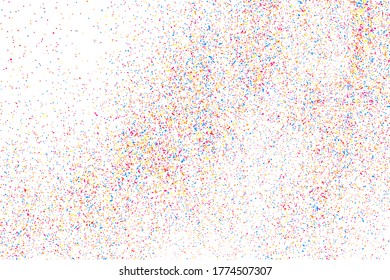 Abstract Explosion Of Confetti. Colorful Grainy Texture Isolated On White Background. Colored Stains And Blots. Vector Overlay Elements. Digitally Generated Image. Illustration, Eps 10.