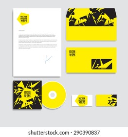 Abstract explosion. Corporate identity.Envelope paper, business cards, CD