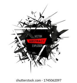 Plantilla de diseño de explosión abstracta. Banner de polígono geométrico, ilustración de vector aislado, etiqueta de precio de comercialización, descuento, publicidad