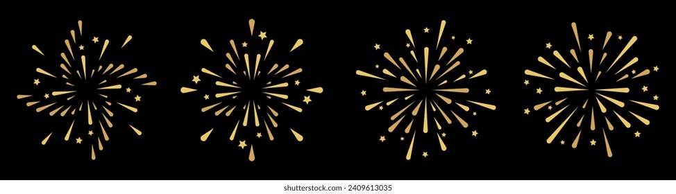 Abstract explosion of fireworks isolated on black background. Vector design elements for seasonal holiday web banners, flyers and festive posters