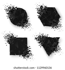 Abstract explosion geometric shapes. Web banners set. Geometry sticker set with space for text. Vector illustration isolated on white background
