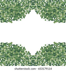 Abstract explosion of green color confetti, isolated on white background.  Free space in center for your text. Vector