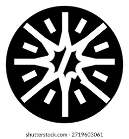 Icono de explosión Abstractas que representa una explosión de energía, impacto o una explosión estelar en un diseño minimalista en blanco y negro, perfecto para conceptos de poder, creatividad y nuevas ideas
