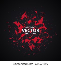 Abstract explosion with polygonal particles concept. Background vector illustration.