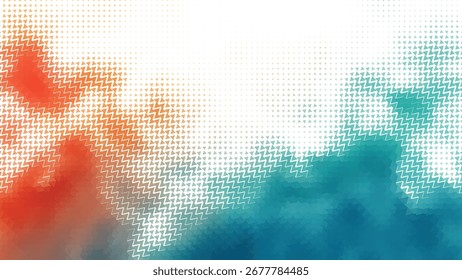 Explosión Abstractas de polvo o tinta de color rojo y azul sobre un fondo blanco con un sutil patrón de semitono que crea un efecto visual dinámico y enérgico