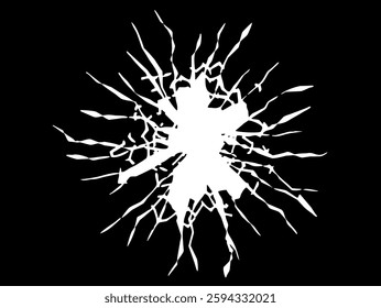 Abstract Explosion Silhouette. Abstract black and white effect of broken glass with cracks around