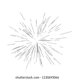 Abstract explosion, speed motion lines from the middle, radiating sharp Sun burst, star burst sunshine. Radiating from the center of thin beams, lines. Vector illustration. Dynamic style. 