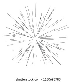 Abstract explosion, speed motion lines from the middle, radiating sharp Sun burst, star burst sunshine. Radiating from the center of thin beams, lines. Vector illustration. Dynamic style. 
