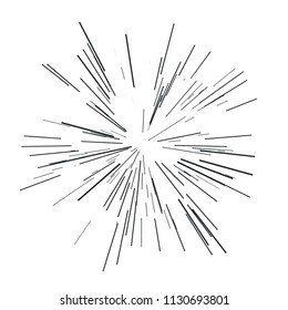 Abstract explosion, speed motion lines from the middle, radiating sharp Sun burst, star burst sunshine. Radiating from the center of thin beams, lines. Vector illustration. Dynamic style. 
