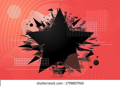 Abstract explosion star with black particles. Bang futuristic design element with modern graphic. Design templates.