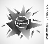 Abstract explosion of triangles with grunge effect and frame. Vector illustration