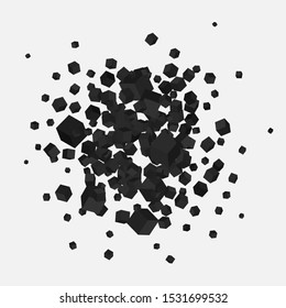 Abstract explosion .Vector background with black cubes.