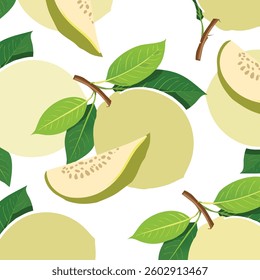 An abstract expression of guavas and their slices, creating a modern, colorful composition