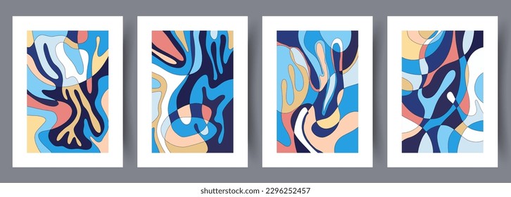 Abstract expressionism artistic tracery wall art print. Contemporary decorative background. Wall artwork for interior design. Printable minimal abstract expressionism poster. Collection, set.