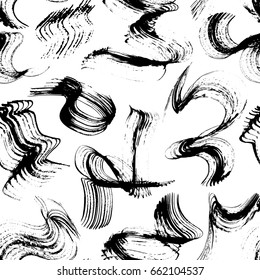 Abstract expressionism calligraphic brush seamless pattern. Vector illustration