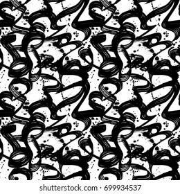 Abstract expressionism calligraphic brush seamless pattern. Vector illustration