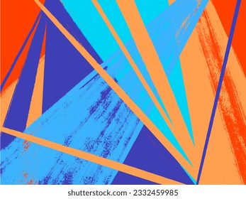 Abstract expressionism. Contemporary art. Geometric fashionable bright background of intersecting textured triangles and lines. Design element for poster, presentation, wallpaper, print T-shirt fabric