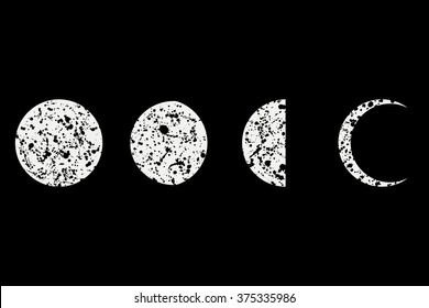 Abstract expressionism. Phases of moon. Monochrome. Drip painting. Vector Ilustration